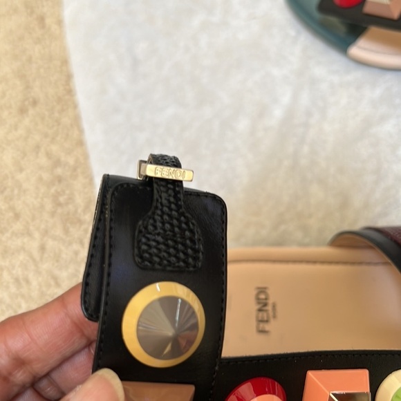 New! FENDI multicolor leather and lizard embossed multi studded Size 38 flats - Picture 10 of 10